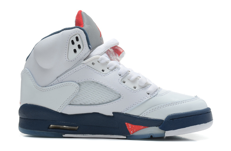 Nike Air Jordans 5 Retro White Varsity Red Obsidian Shoes